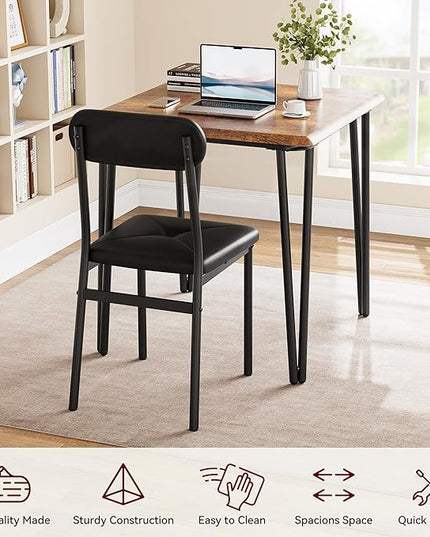 Dining Table for 2, Small Square kitchen Dinner Table Set for 2,Space Saving Wood Modern Dinette With Upholstered,Dining Room Furniture for Breakfast Nook, Apartment,Home Office Small Space,3 Piece - LeafyLoom