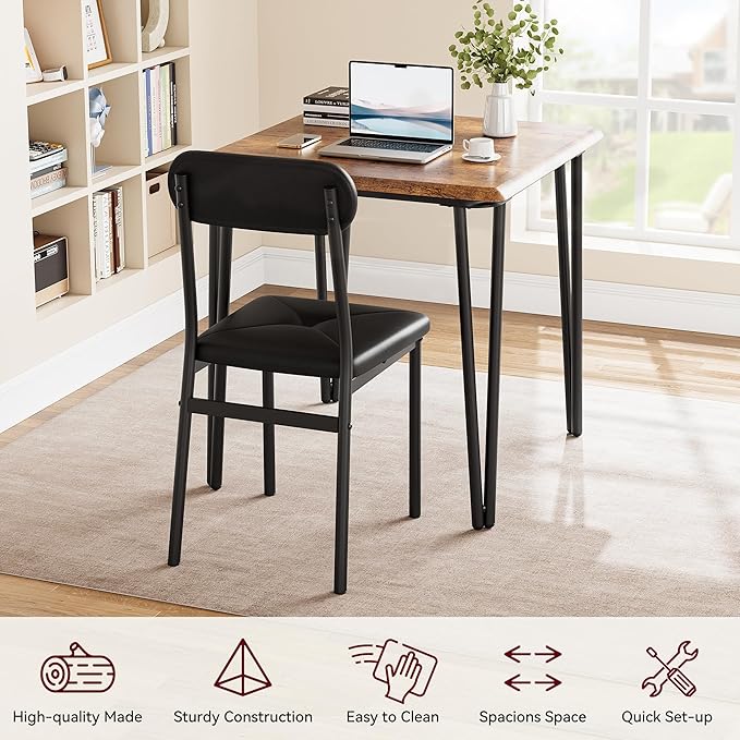 Dining Table for 2, Small Square kitchen Dinner Table Set for 2,Space Saving Wood Modern Dinette With Upholstered,Dining Room Furniture for Breakfast Nook, Apartment,Home Office Small Space,3 Piece - LeafyLoom