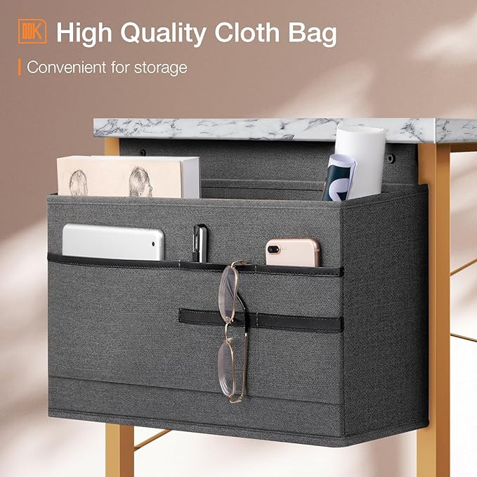 ODK Laptop Desk Study Desk, 32 Inch Small Desk, Writing Desk with Storage, Work Table with Headphone Hook for Small Space Home Office, White Marble + Gold Leg - LeafyLoom