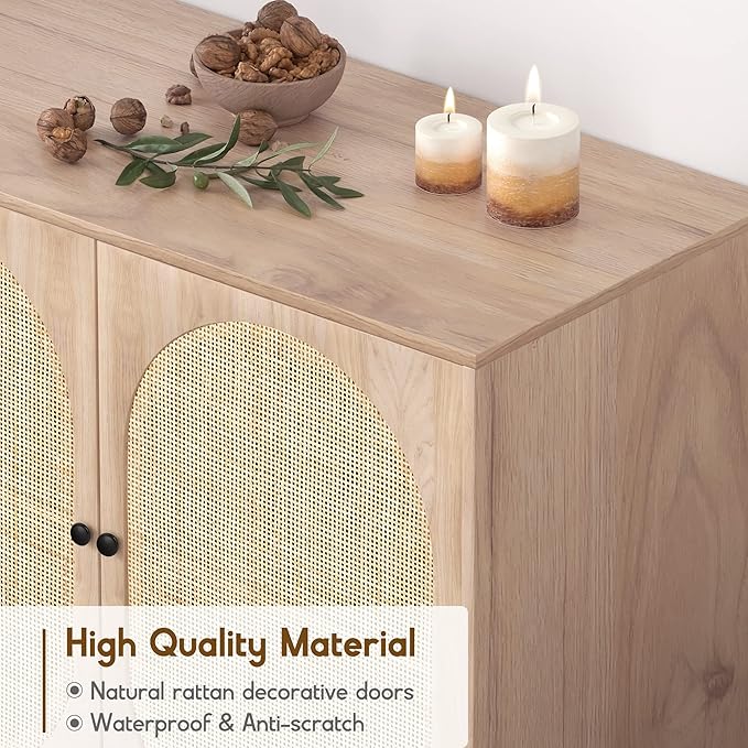 XIAO WEI Set of 3 Sideboard with Handmade Natural Rattan Doors, Rattan Cabinet Console Table Storage Cabinet Buffet Cabinet, for Kitchen, Living Room, Dining, Entryway, Oval Doors - LeafyLoom