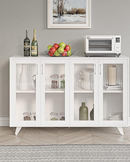 Panana Kitchen Buffet Server Table Accent Sideboard Cupboard Server Buffet Console Table with Doors Cabinet (49inch, white) - LeafyLoom