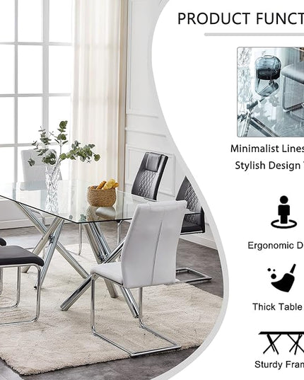 NicBex Large Modern Minimalist Rectangular Glass Dining Table for 6-8 with 0.39" Tempered Glass Tabletop and Silver Chrome Metal Legs for Kitchen Dining Living Meeting Room Banquet Hall, Transparent - LeafyLoom
