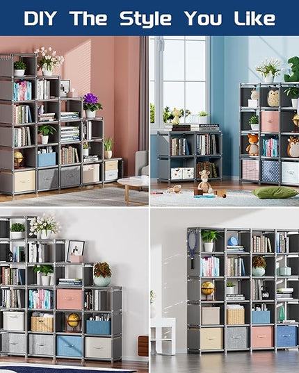 Mavivegue 20 Cube Book Shelf, Storage Organizer, Large DIY Bookcase, Metal Cube Bookshelf, Cubbies Closet Storage Organizer Shelves for Bedroom,Living Room,Home,Office - LeafyLoom