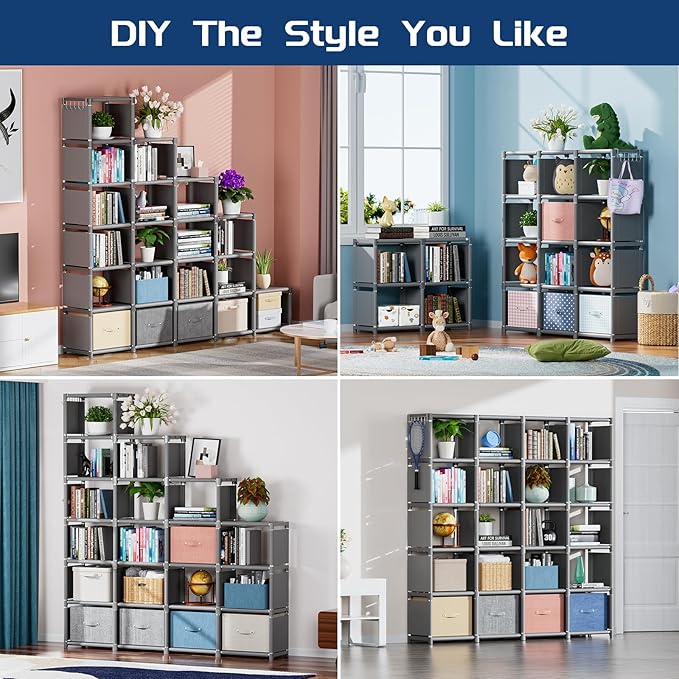 Mavivegue 20 Cube Book Shelf, Storage Organizer, Large DIY Bookcase, Metal Cube Bookshelf, Cubbies Closet Storage Organizer Shelves for Bedroom,Living Room,Home,Office - LeafyLoom