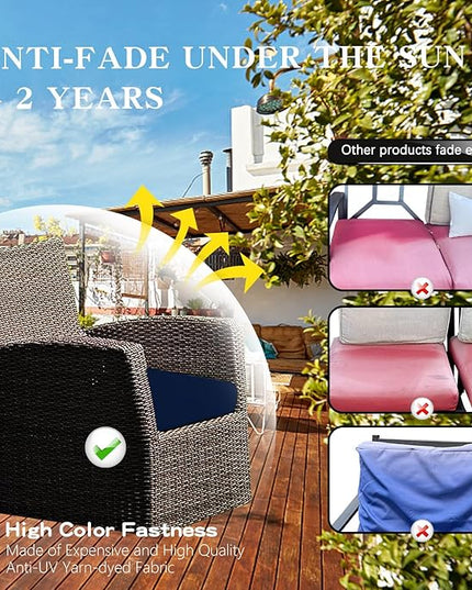 ClawsCover 13Pack Outdoor Seat and Back Cushions Replacement Covers Fit for 7Pieces Wicker Rattan Patio Furniture Set Sectional Couch with Dining Table and Ottoman,Navy-Include Cover Only - LeafyLoom