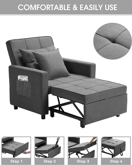 XSPRACER [UPDATED] Convertible Chair Bed, Sleeper Chair Bed 3 in 1, Stepless Adjustable Backrest, Armchair, Sofa, Bed, Fleece, Dark Gray, Single One - LeafyLoom