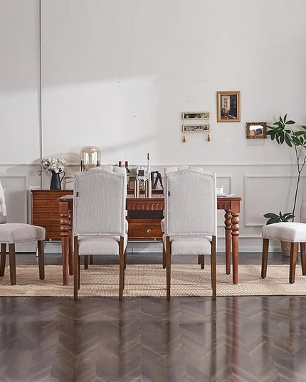 Stylish Upholstered Nailhead Trim and Sturdy Solid Wood Legs Parson Dining Chair, Set of 4, Beige - LeafyLoom