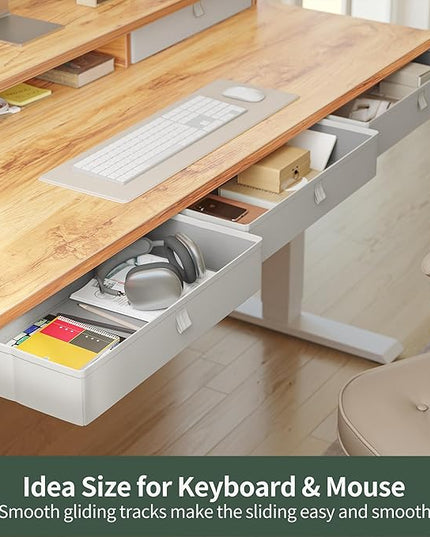 FEZIBO Height Adjustable Electric Standing Desk with 5 Drawers, 55 x 24 Inch Table with Storage Shelf, Sit Stand Desk White Frame/Light Rustic Top, 55 inch - LeafyLoom