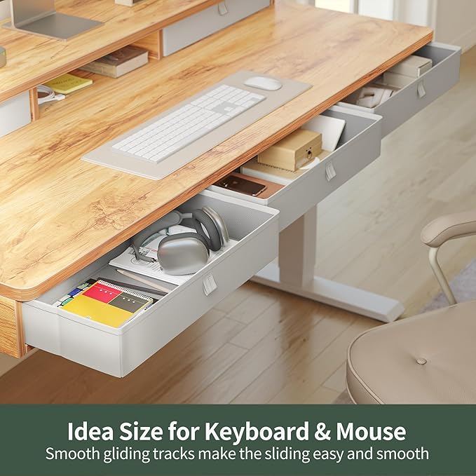 FEZIBO Height Adjustable Electric Standing Desk with 5 Drawers, 48 x 24 Inch Table with Storage Shelf, Sit Stand Desk White Frame/Light Rustic Top, 48 inch - LeafyLoom