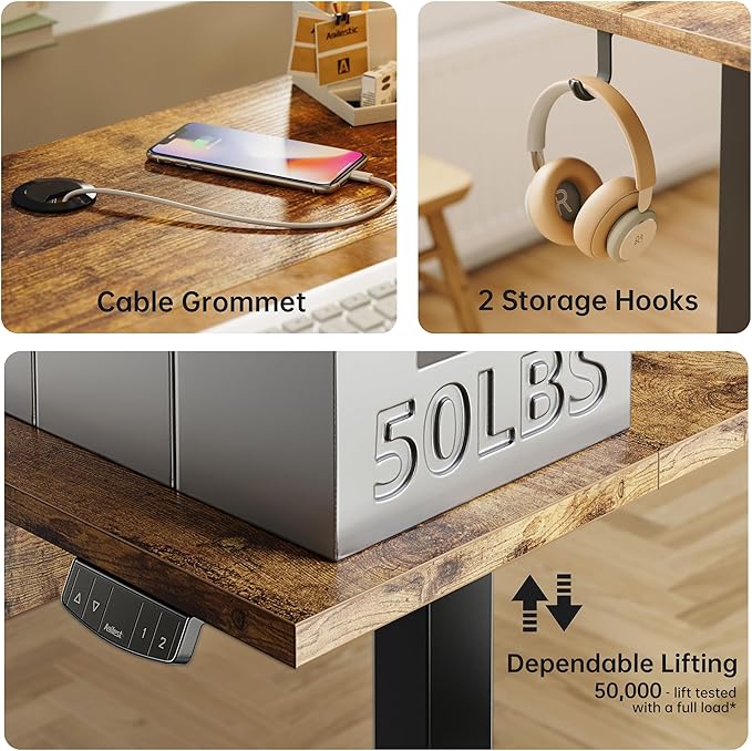 Standing Desk with 2 Drawers, Adjustable Height Electric Desk with Storage, 48 x 24 Inches Sit Stand Up Computer Table for Work Office Home, Rustic Brown - LeafyLoom