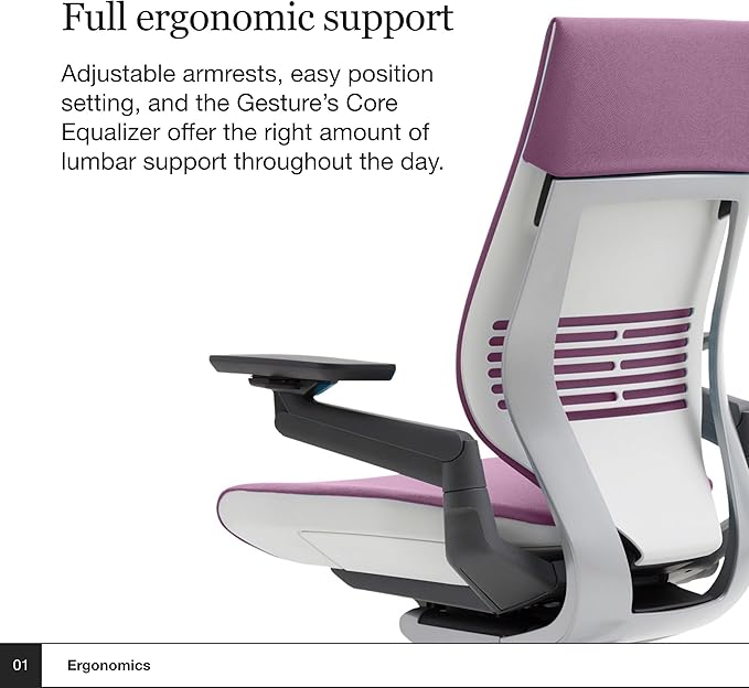 Steelcase Gesture Office Chair - Ergonomic Work Chair with Wheels for Carpet - Comfortable Office Chair - Intuitive-to-Adjust Chairs for Desk - 360-Degree Arms - Concord Purple Fabric - LeafyLoom