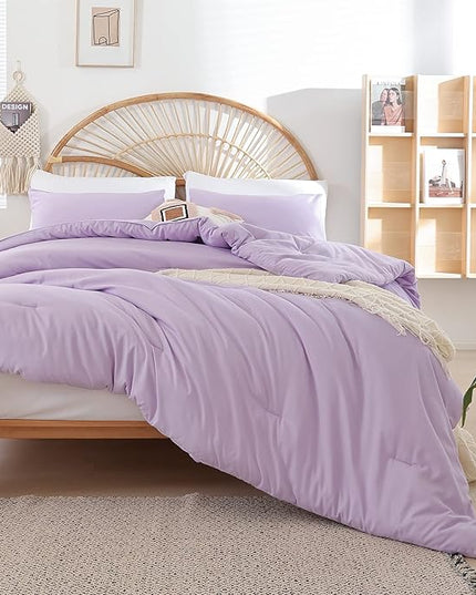 Lavender Queen Comforter Set 3PCS Purple Comforter Modern Bedding Comforter Set for All Season Soft Lightweight Microfiber Comforter Set (1 Comforter, 2 Pillowcases) - LeafyLoom