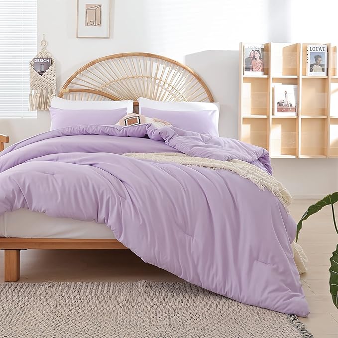 Lavender Queen Comforter Set 3PCS Purple Comforter Modern Bedding Comforter Set for All Season Soft Lightweight Microfiber Comforter Set (1 Comforter, 2 Pillowcases) - LeafyLoom