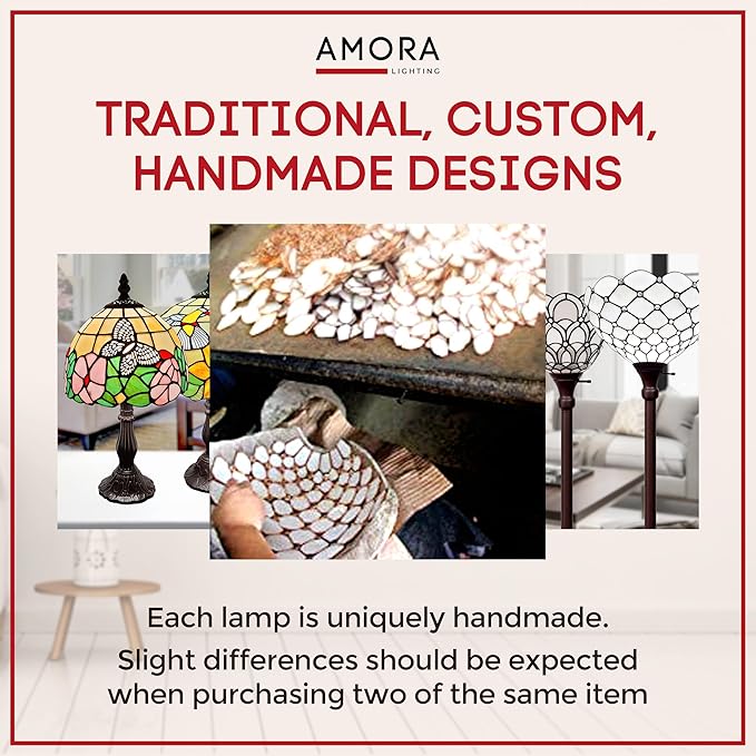 Amora Tiffany Style Floor Lamp Arched Adjustable 62" Tall Stained Glass Red Yellow Green Dragonfly Antique Vintage Light Decor Bedroom Living Room Reading Gift AM079FL10B Lighting - LeafyLoom