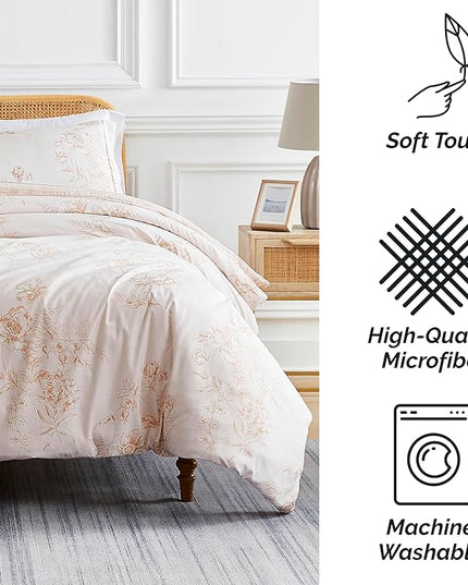 Southshore Fine Living, Inc. Twin Comforter Bedding Set, Down Alternative Floral Comforter with Matching Sham for Twin and Twin XL Beds, Reversible Print is 2 Colors in 1, Taupe & White - LeafyLoom