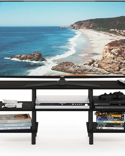 Furinno Turn-N-Tube 3-Tier Multipurpose Wide Shelf TV Stand, Espresso/Black - LeafyLoom