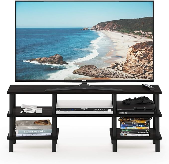 Furinno Turn-N-Tube 3-Tier Multipurpose Wide Shelf TV Stand, Espresso/Black - LeafyLoom