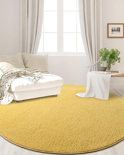 Round Area Rugs for Bedroom Living Room, 4x4 Yellow Super Soft Comfy Thickened Memory-Foam Indoor Circle Carpets, Modern Aesthetic Minimalist Carpet for Boys Girls Adults Nursery Home Décor - LeafyLoom