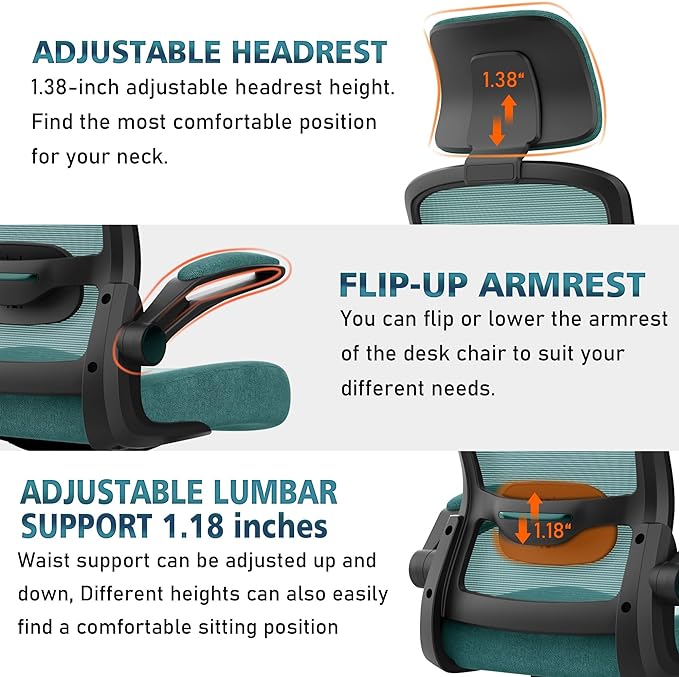 Office Chair, Ergonomic Desk Chair with Adjustable Lumbar Support, High Back Mesh Computer Chair with Flip-up Armrests-BIFMA Passed Task Chairs, Executive Chair for Home Office - LeafyLoom