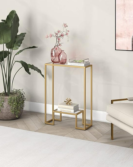 Henn&Hart 22" Wide Rectangular Console Table in Brass, Entryway Table, Accent Table for Living Room, Hallway - LeafyLoom