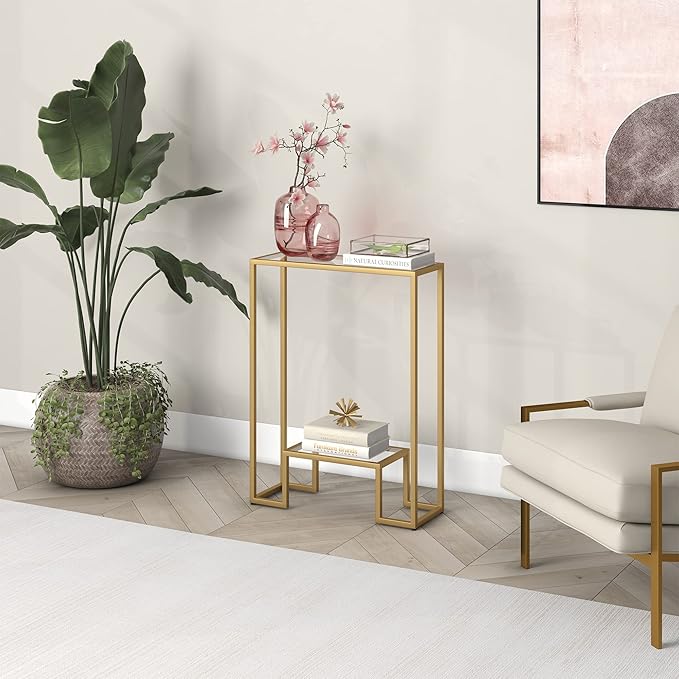 Henn&Hart 22" Wide Rectangular Console Table in Brass, Entryway Table, Accent Table for Living Room, Hallway - LeafyLoom