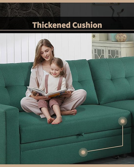 4-in-1 Modular Sofa Bed Pull Out Convertible Living Room Furniture Sets Upholstered, L Shaped Sectional Comfy Couch with Reversible Storage Chaise for Apartment, Studio, Office - Green - LeafyLoom