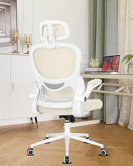 Misolant Ergonomic Office Chair, Desk Chair with Lumbar Support, Mesh Office Chair, Ergonomic Chair with Adjustable Headrest and Armrest, Comfortable Office Chair for Home Beige - LeafyLoom