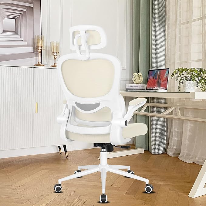 Misolant Ergonomic Office Chair, Desk Chair with Lumbar Support, Mesh Office Chair, Ergonomic Chair with Adjustable Headrest and Armrest, Comfortable Office Chair for Home Beige - LeafyLoom