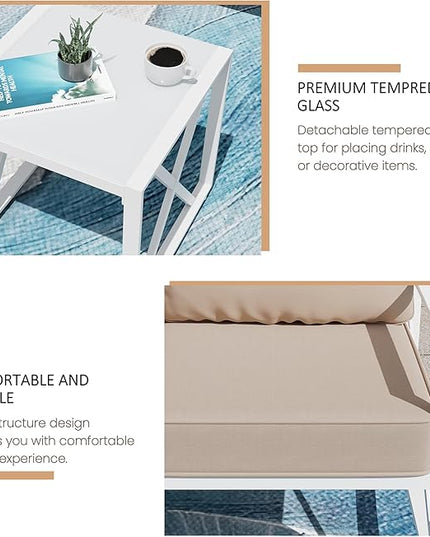 Shintenchi 3 Piece White Metal Outdoor Furniture Sectional Set, Modern Outdoor Metal Chair Conversation Furniture Set with Coffee Table for Patio,Backyard,Balcony (Khaki) - LeafyLoom