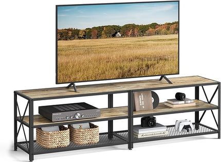 VASAGLE TV Stand, TV Console for TVs Up to 75 Inches, TV Table, 70.1 Inches Width, TV Cabinet with Storage Shelves, Steel Frame, for Living Room, Bedroom, Turquoise Brown and Black ULTV096B60 - LeafyLoom