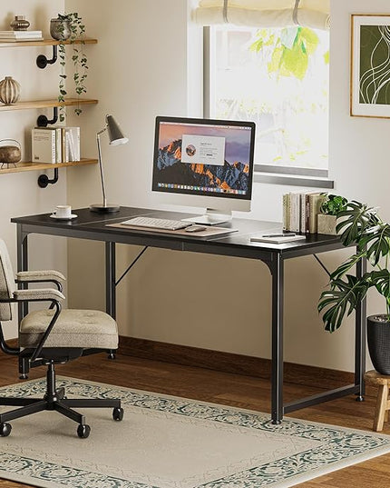 Computer Desk, 63 Inch Office Desk, Gaming Desk with Storage, Writing Desk Work Desk for Home Office, Study, Modern Simple Desk, Large Legroom, Metal Frame, Black - LeafyLoom