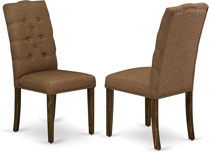 East West Furniture F3EL7-718 Ferris 7 Piece Kitchen Set Consist of a Round Table with Pedestal and 6 Brown Linen Fabric Parsons Dining Chairs, 48x48 Inch - LeafyLoom