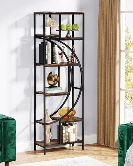 Bookshelf, 70.9" Tall Bookcase with 7-Shelf Open Bookshelves, Wood Metal Book Shelf Freestanding Display Rack Storage Shelving Unit for Office, Bedroom, Living Room, Easy Assembly - LeafyLoom
