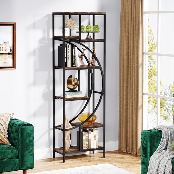 Bookshelf, 70.9" Tall Bookcase with 7-Shelf Open Bookshelves, Wood Metal Book Shelf Freestanding Display Rack Storage Shelving Unit for Office, Bedroom, Living Room, Easy Assembly - LeafyLoom