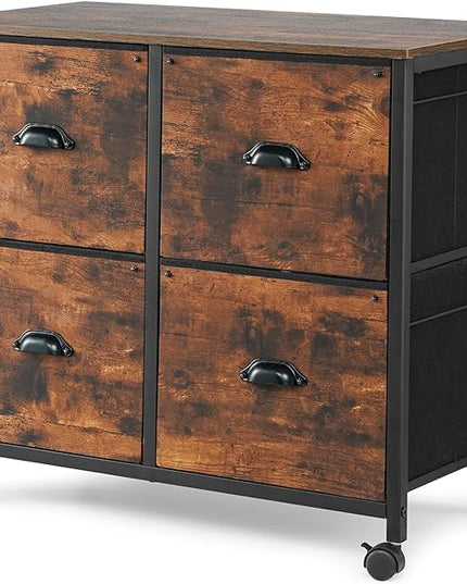 TOPSKY 4 Drawers Mobile Fabric Lateral File Cabinet with Casters for Letter SIze File (Rustic Brown) - LeafyLoom