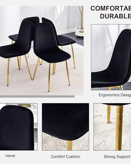 NicBex Dining Chairs Set of 4 Modern Upholstered Velvet Dining Room Kitchen Chairs with Golden Metal Legs,Side Chairs for Dining Room, Kitchen,Living Room, and Restaurants,Black - LeafyLoom