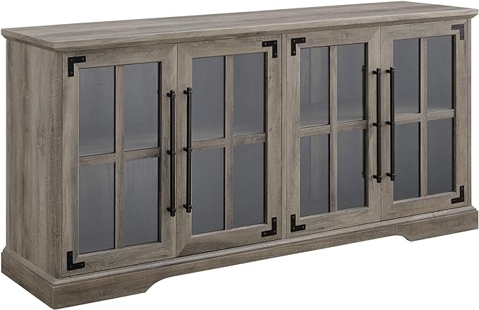 Walker Edison Farmhouse Barn Glass Door Wood Universal TV Stand for TV's up to 64" Flat Screen Living Room Storage Cabinet Doors and Shelves Entertainment Center, 58 Inch, Grey Wash - LeafyLoom