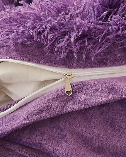 FOPPA Dark Purple fluffy Comforter Cover Set king- Ultra Soft fluffy Purple Bedding Sets 3 Pieces (1 Duvet Cover + 2 Pillow case) pink fluffy bed set (Dark Purple, King) - LeafyLoom