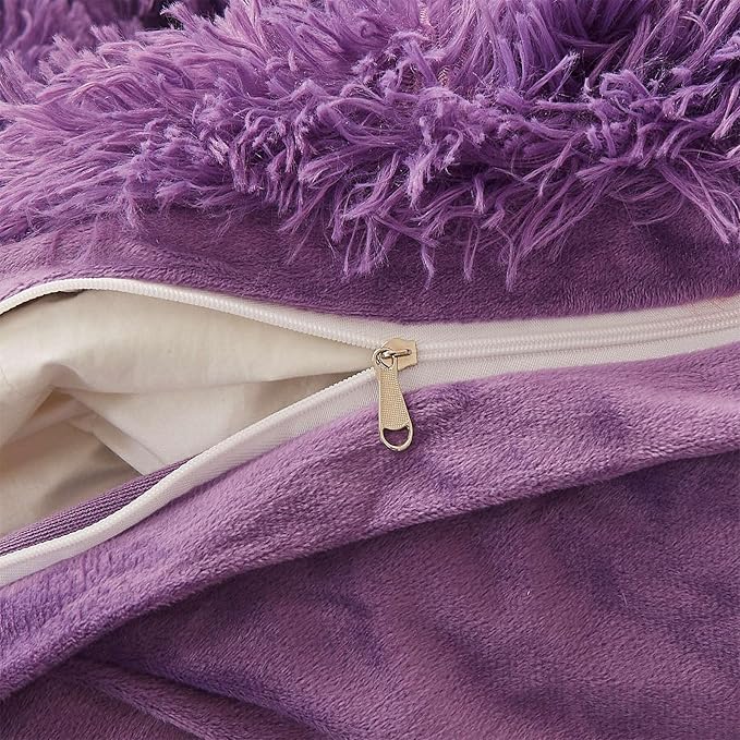 FOPPA Dark Purple fluffy Comforter Cover Set king- Ultra Soft fluffy Purple Bedding Sets 3 Pieces (1 Duvet Cover + 2 Pillow case) pink fluffy bed set (Dark Purple, King) - LeafyLoom