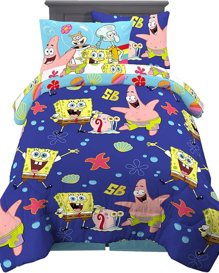 Franco Kids Bedding Super Soft Comforter and Sheet Set with Sham, 5 Piece Twin Size, Spongebob Squarepants - LeafyLoom