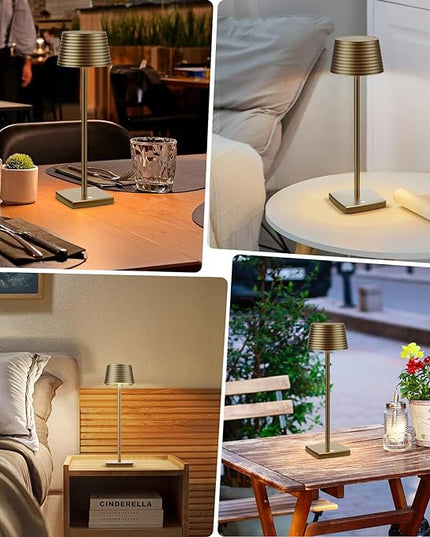Rechargeable Cordless Table Lamp, Battery 5000mAh Metal Aluminum Housing USB LED Portable Powered Desk Lamp, 3 Levels Brightness Night Light for Restaurants Bars Outdoor (Titanium-2pack) - LeafyLoom