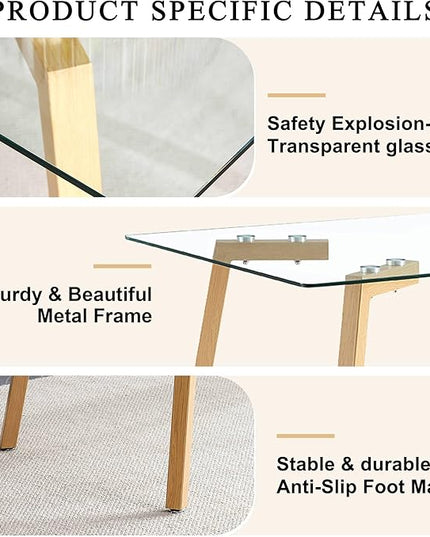 NicBex Glass Dining Table Modern Minimalist Rectangle Suitable for 4-6 People Equipped with 0.31 "Tempered Glass Tabletop and Metal Legs Writing Desk for Kitchen Dining Room, Transparent - LeafyLoom