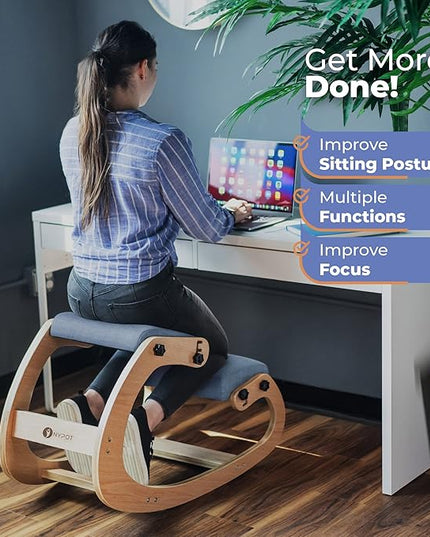 Ergonomic Kneeling Chair - Rocking Office Chair Adjustable Stool - Knee Chair Posture Chair - Wooden Desk Chair, Ergonomic Chair for Home Office, Office Chair for Back Pain (Blue) - LeafyLoom