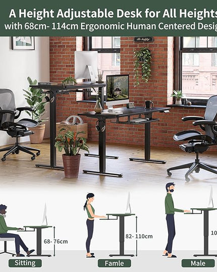 FEZIBO Standing Desk with Keyboard Tray, 40 × 24 Inches Electric Height Adjustable Desk, Sit Stand Up Desk, Computer Office Desk, Black - LeafyLoom