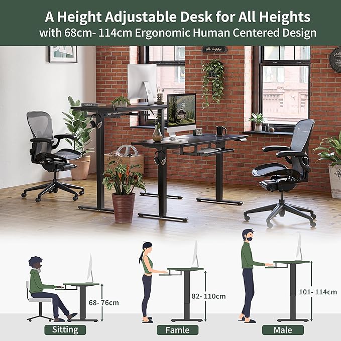 FEZIBO Standing Desk with Keyboard Tray, 40 × 24 Inches Electric Height Adjustable Desk, Sit Stand Up Desk, Computer Office Desk, Black - LeafyLoom