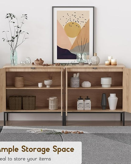 XIAO WEI Sideboard with Handmade Natural Rattan Woven Doors, Rattan Cabinet Console Table Storage Cabinet Buffet Cabinet, for Kitchen, Living Room, Hallway, Entryway-2 Pieces(Natural) - LeafyLoom