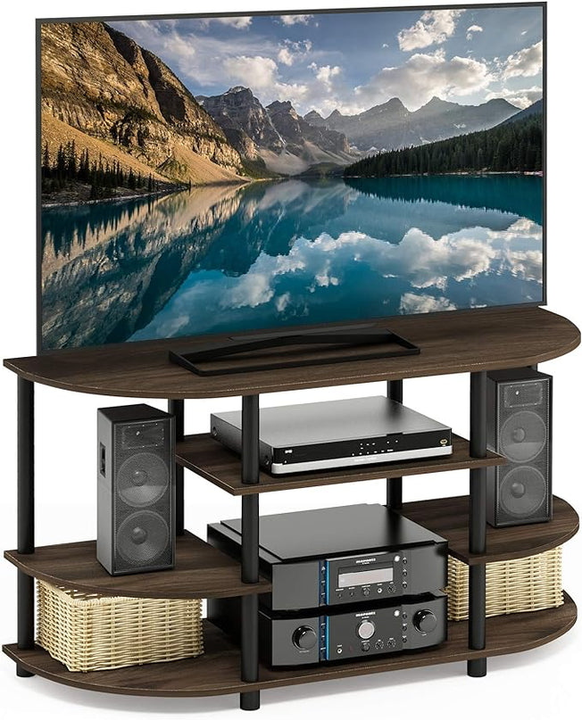Furinno JAYA Simple Design Corner TV Stand, Columbia Walnut/Black - LeafyLoom