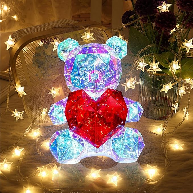 LED Bear Night Light, Glowing Bear Light Red Heart Night Light for Her,Kids Presents Gift for Girlfriend Mom Kids Birthday Anniversary,Bear Lamp for Nursery Decor (Bear with Heart) - LeafyLoom