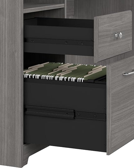 Bush Furniture L Shaped Desk with Drawers for Executive and Home Office | Cabot Collection Corner Table with Storage and Chrome Hardware Return, 72W, Modern Gray - LeafyLoom