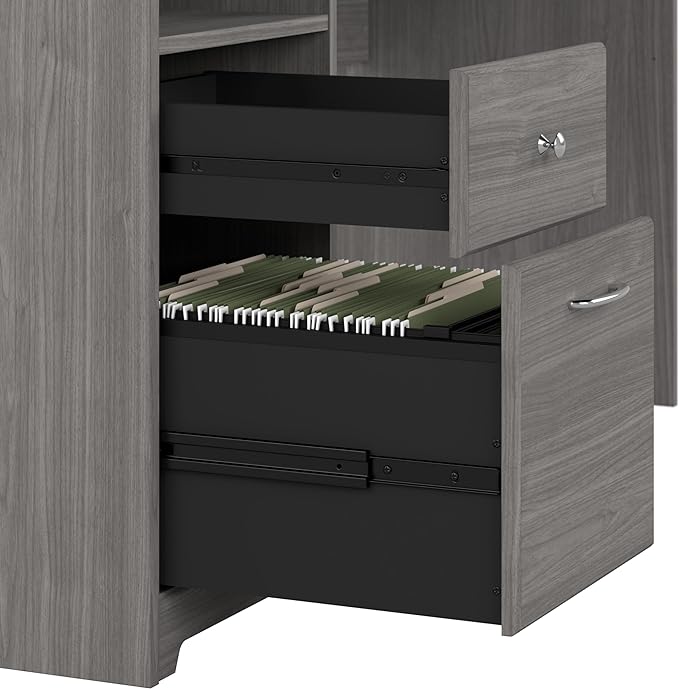 Bush Furniture L Shaped Desk with Drawers for Executive and Home Office | Cabot Collection Corner Table with Storage and Chrome Hardware Return, 72W, Modern Gray - LeafyLoom